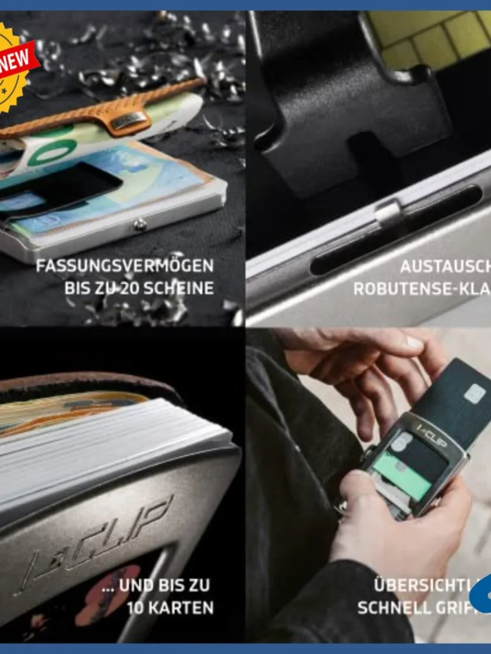 Slim Stainless Steel Wallet with Money Clip, Holds 10 Cards
